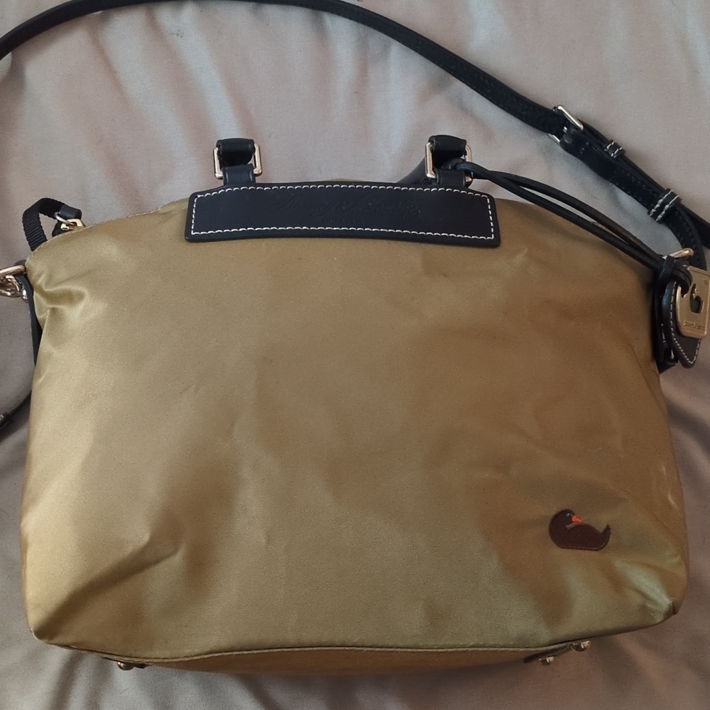 Dooney Bourke Green Genuine Florentine Vacchetta Leather Trim Satchel Purse Bag - Picture 3 of 8
